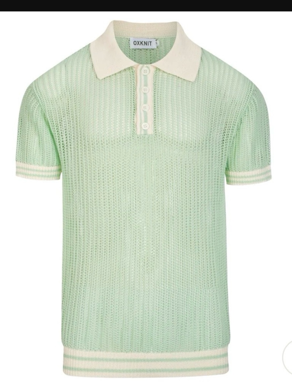 Oxknit Men’s Mint Green Retro Open Work Coastal Knit polo Shirt , Small